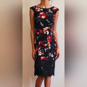 MAGGY LONDON Black Dress with Red, white, and blue design. Size 2